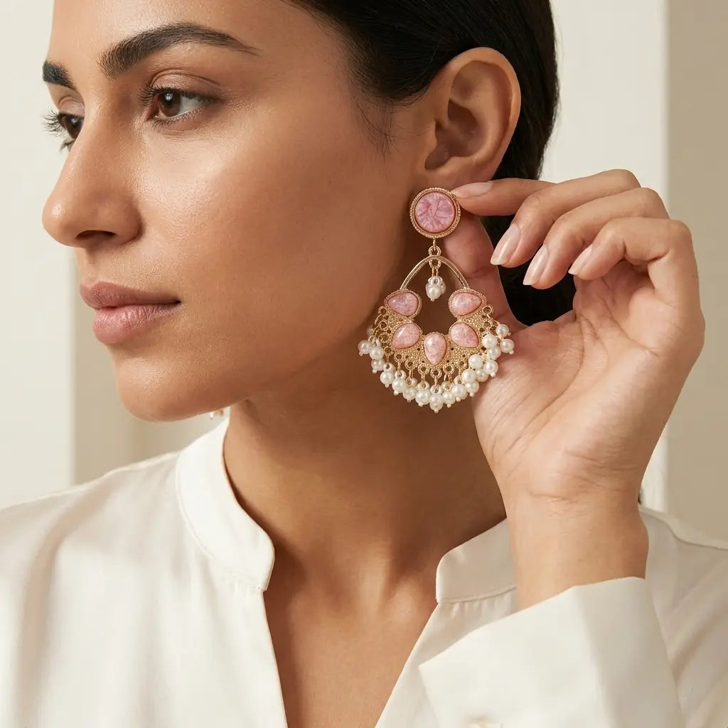 Pink Pearl Drop Earrings
