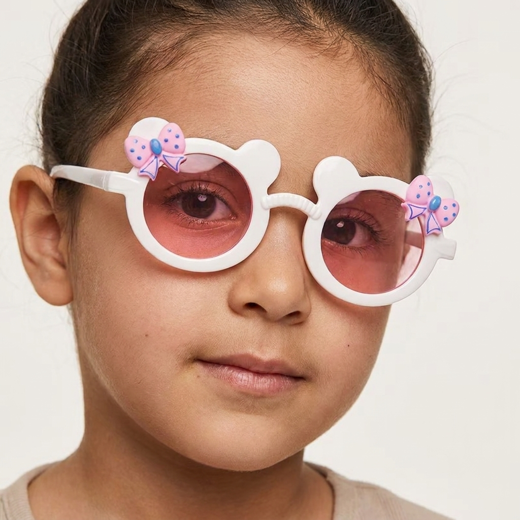 Kids Cute Bear Frame Bowknot Glasses | Round Casual Decorative Eyewear for Girls | Fashion Accessory | Ages 3–14