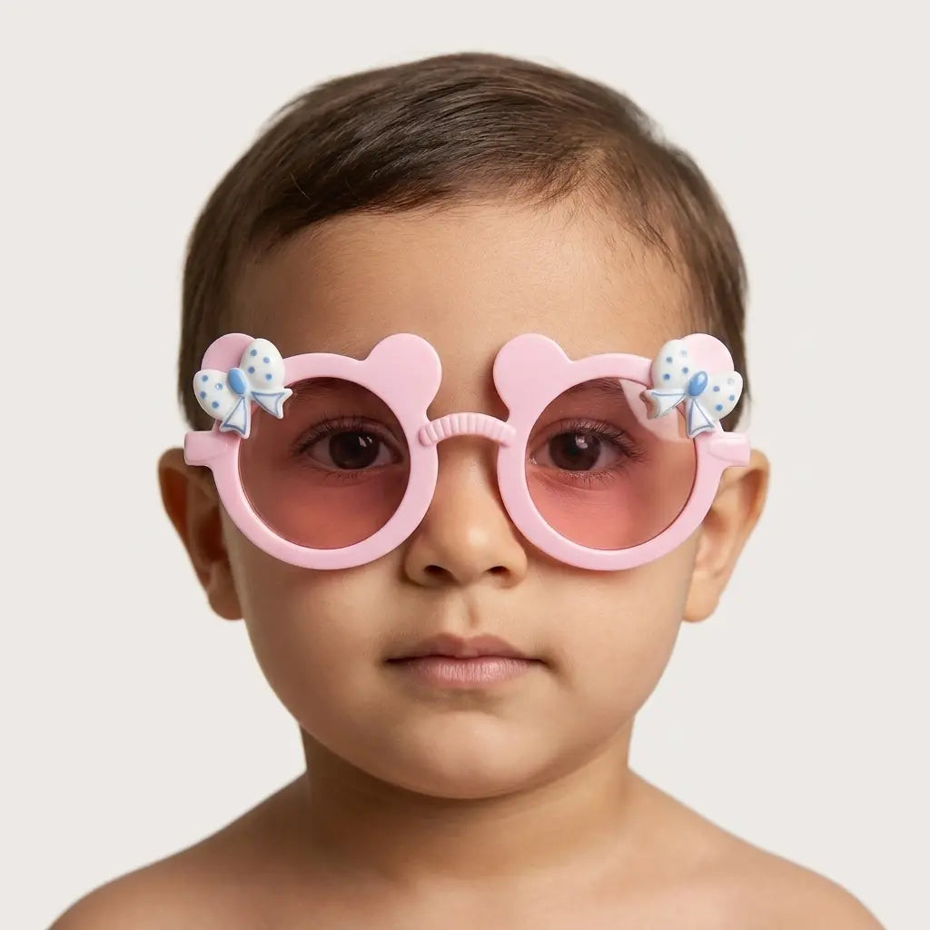 Kids Cute Bear Frame Bowknot Glasses | Round Casual Decorative Eyewear for Girls | Fashion Accessory | Ages 3–14