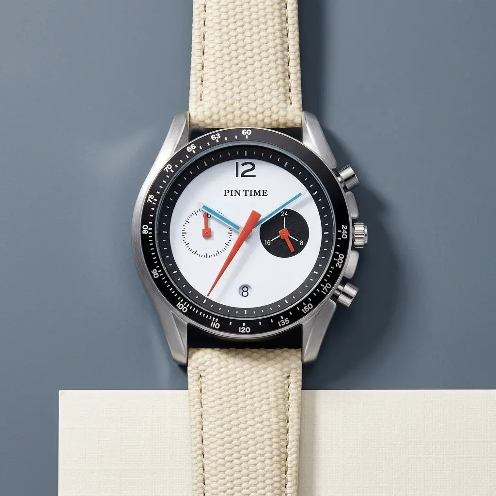 PINTIME Men's Quartz Watch | Chronograph Calendar 6-Hand | Waterproof Sports Watch | PU Leather Strap | Zinc Alloy Case