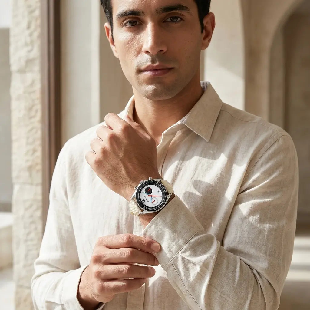PINTIME Men's Quartz Watch | Chronograph Calendar 6-Hand | Waterproof Sports Watch | PU Leather Strap | Zinc Alloy Case