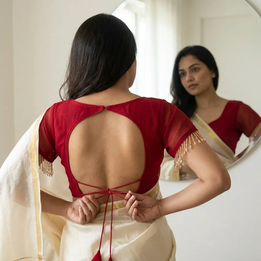 Designer Red Stitched Blouse for Women