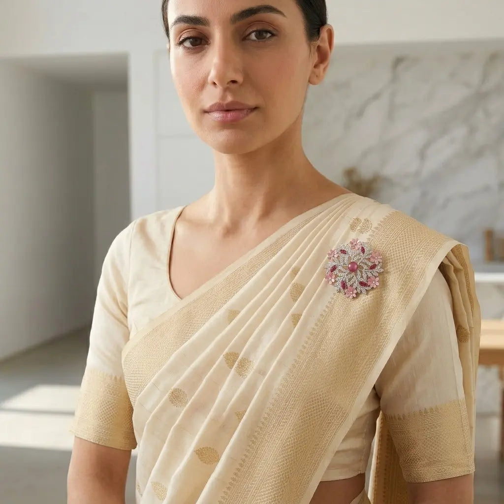 Floral Crystal Saree Pin