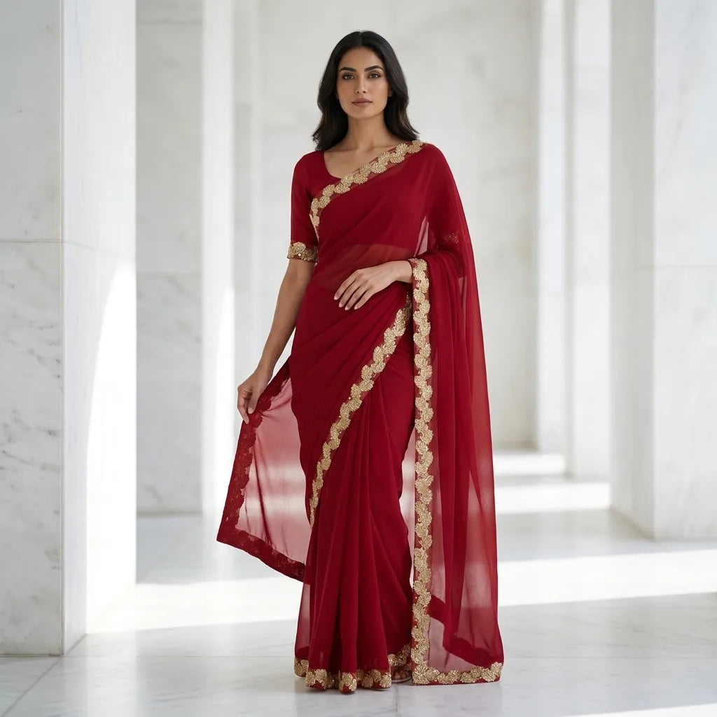 Elegant Designer Saree with Gold Applique Border
