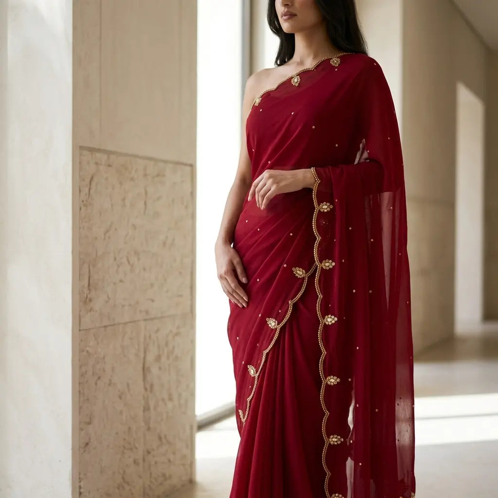 Stoned Red Georgette Saree