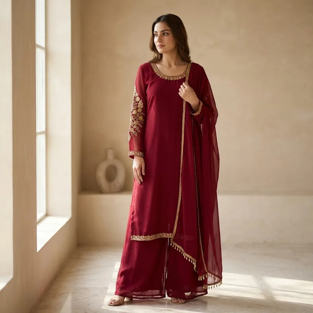 Red Sharara Kurti Set - Size 38