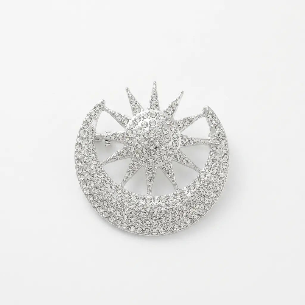 Sun and Moon Crystal Saree Pin
