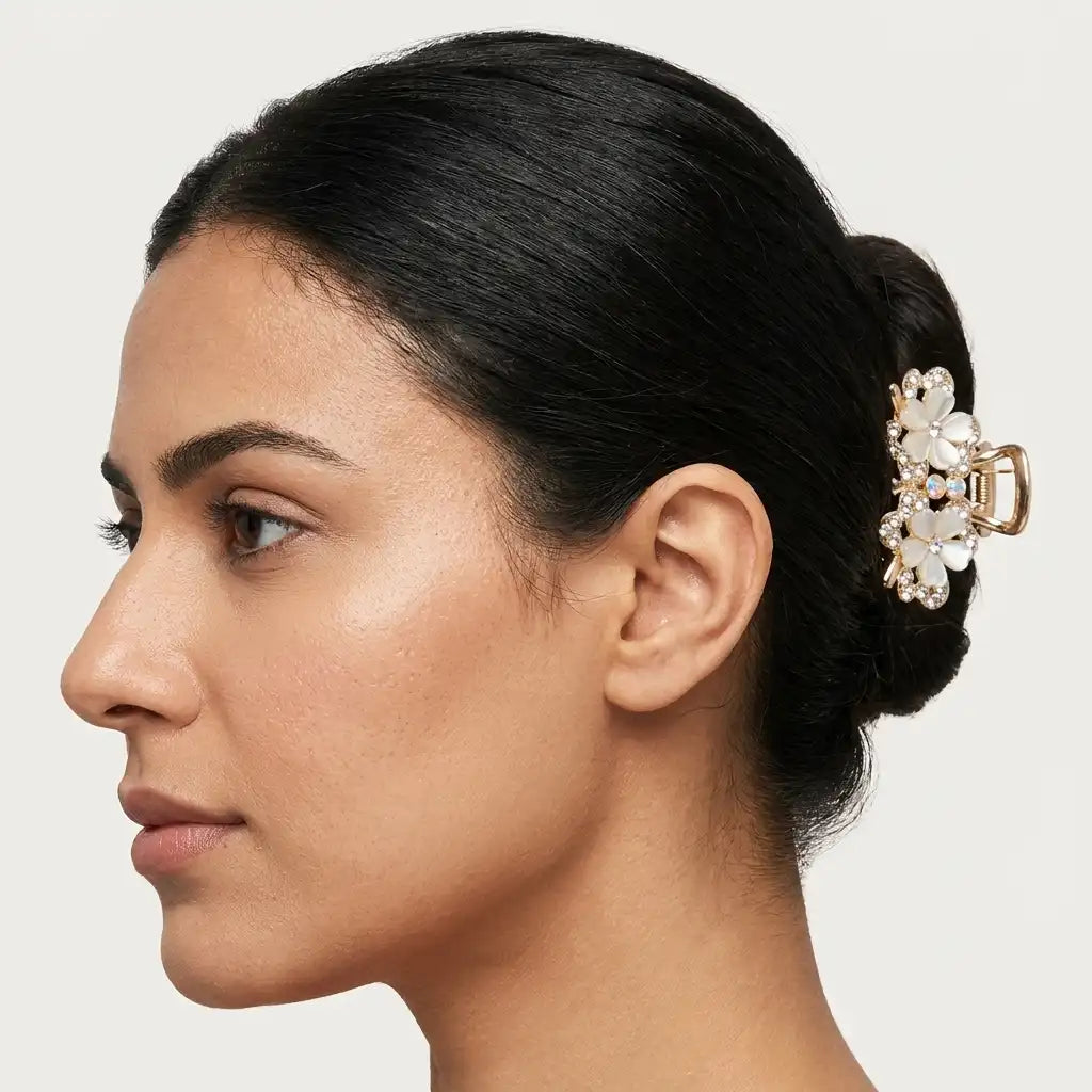 Double Floral Crystal Hair Clip