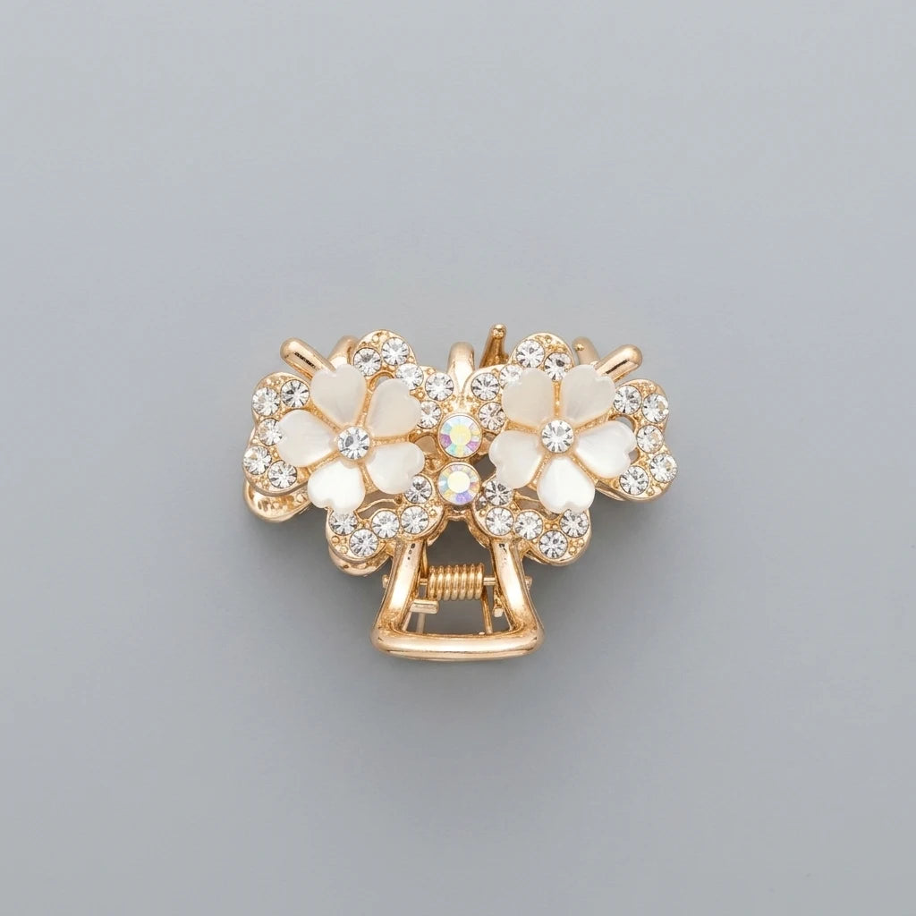 Double Floral Crystal Hair Clip
