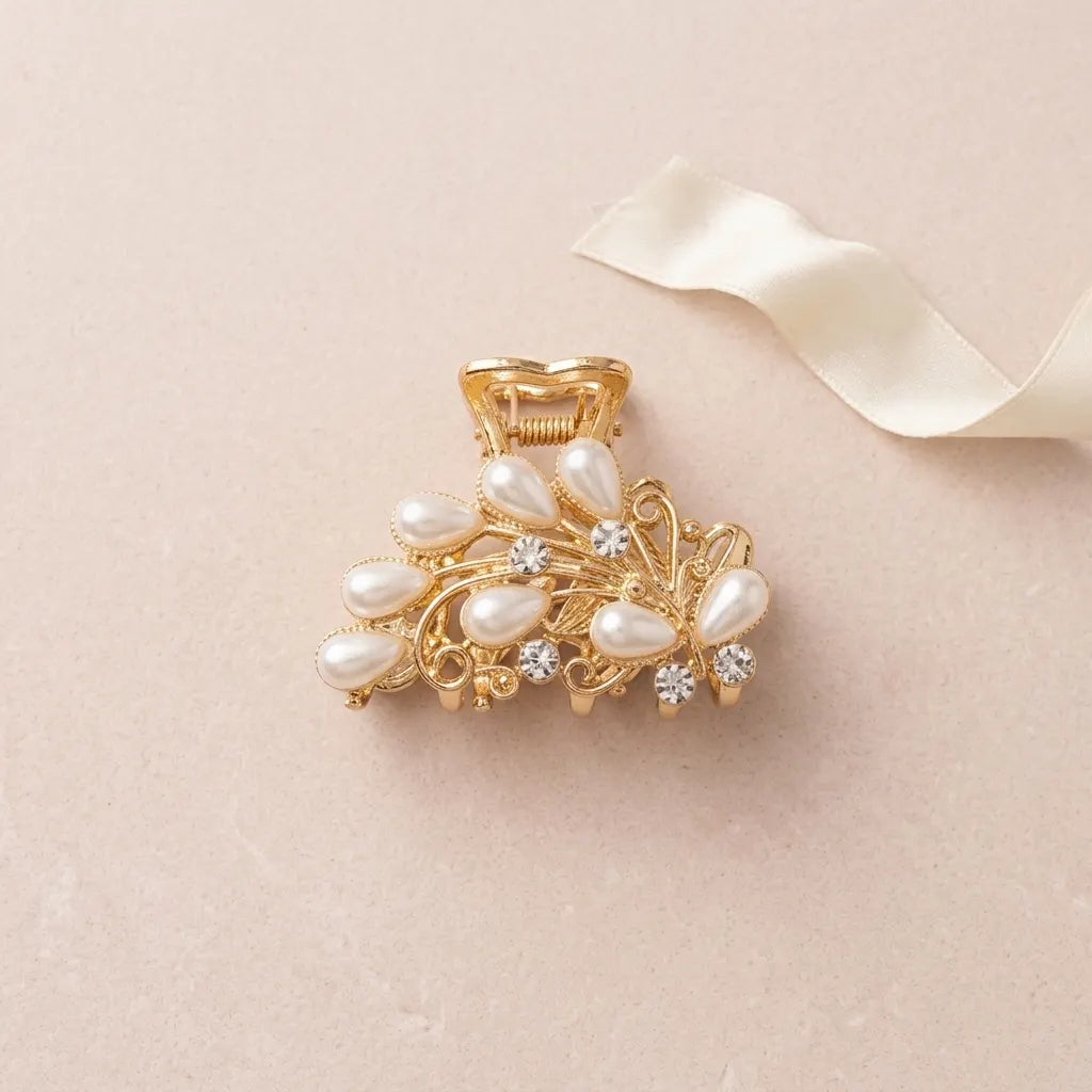 Pearl and Crystal Hair Claw Clip