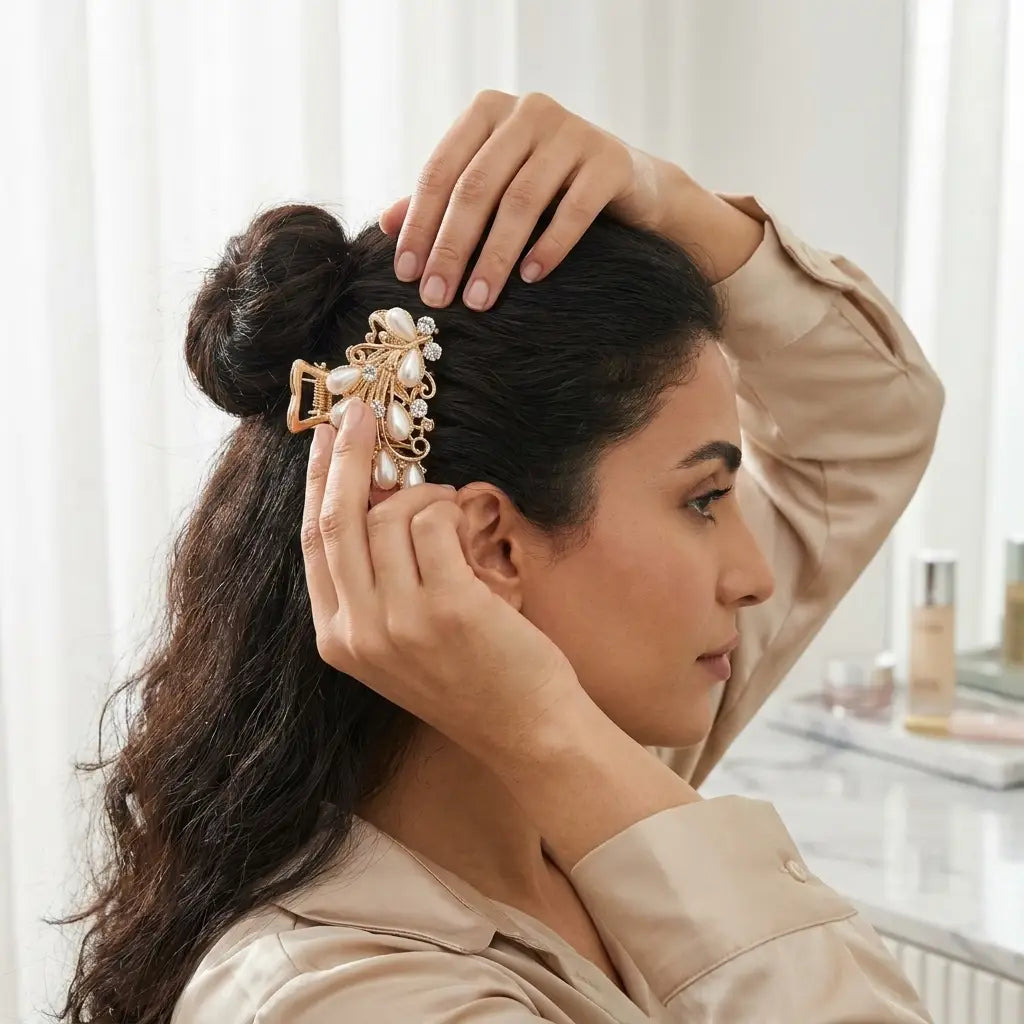 Pearl and Crystal Hair Claw Clip