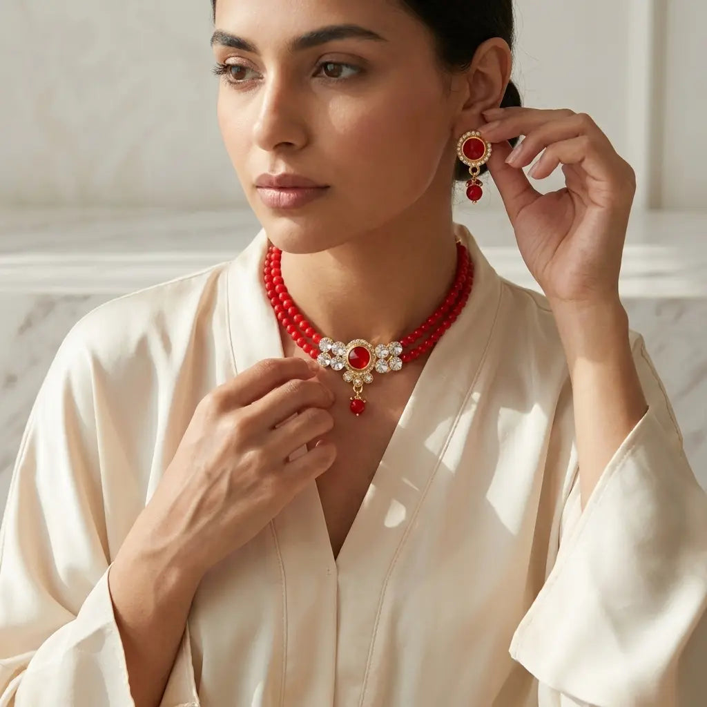 Traditional Choker Necklace with Stone Centerpiece