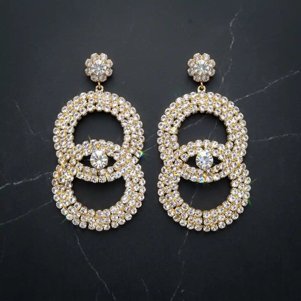 Gold Rhinestone Double Circle Earrings