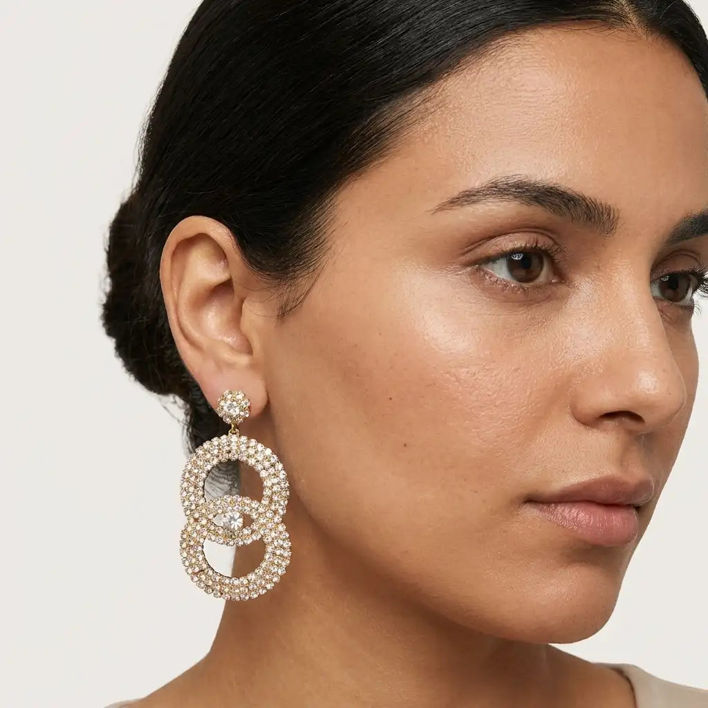 Gold Rhinestone Double Circle Earrings