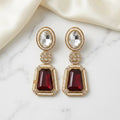 Maroon and White Stone Earrings