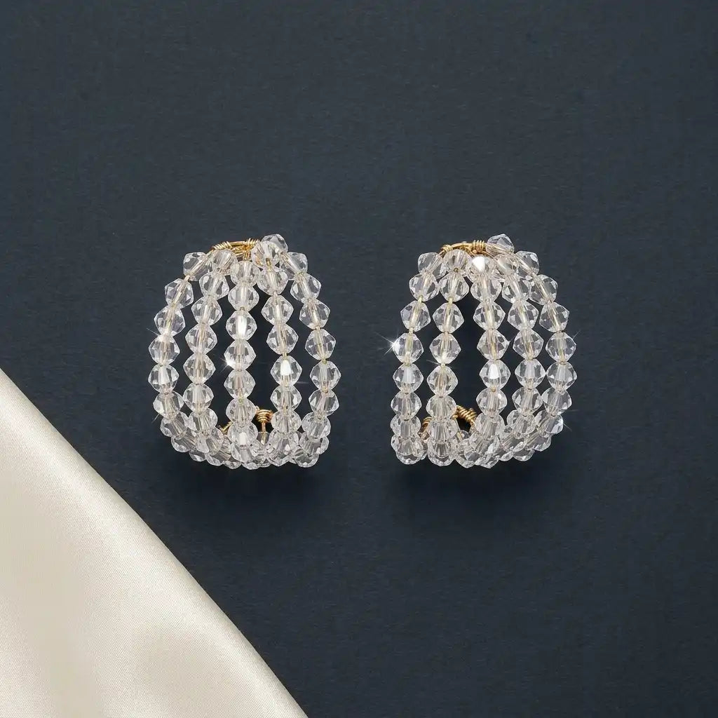 Clear Crystal Beaded Hoop Earrings