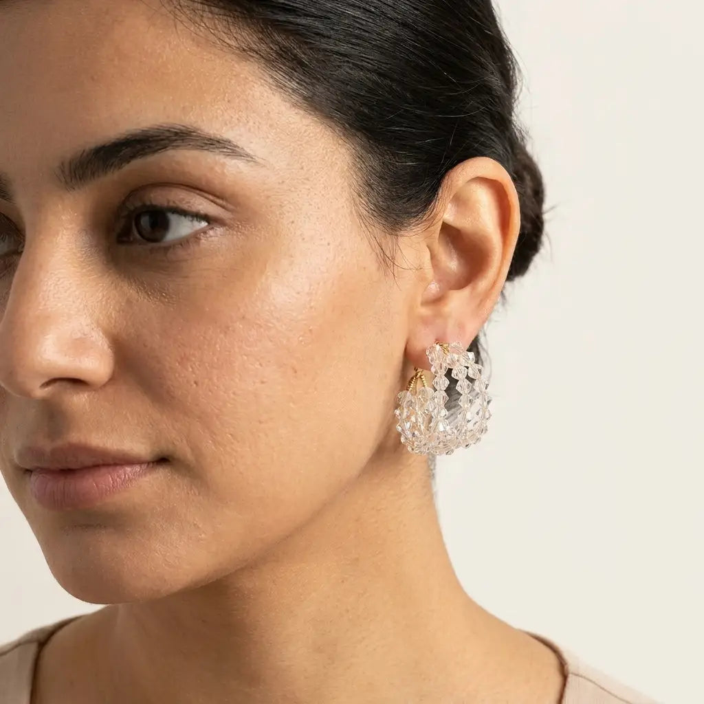 Clear Crystal Beaded Hoop Earrings