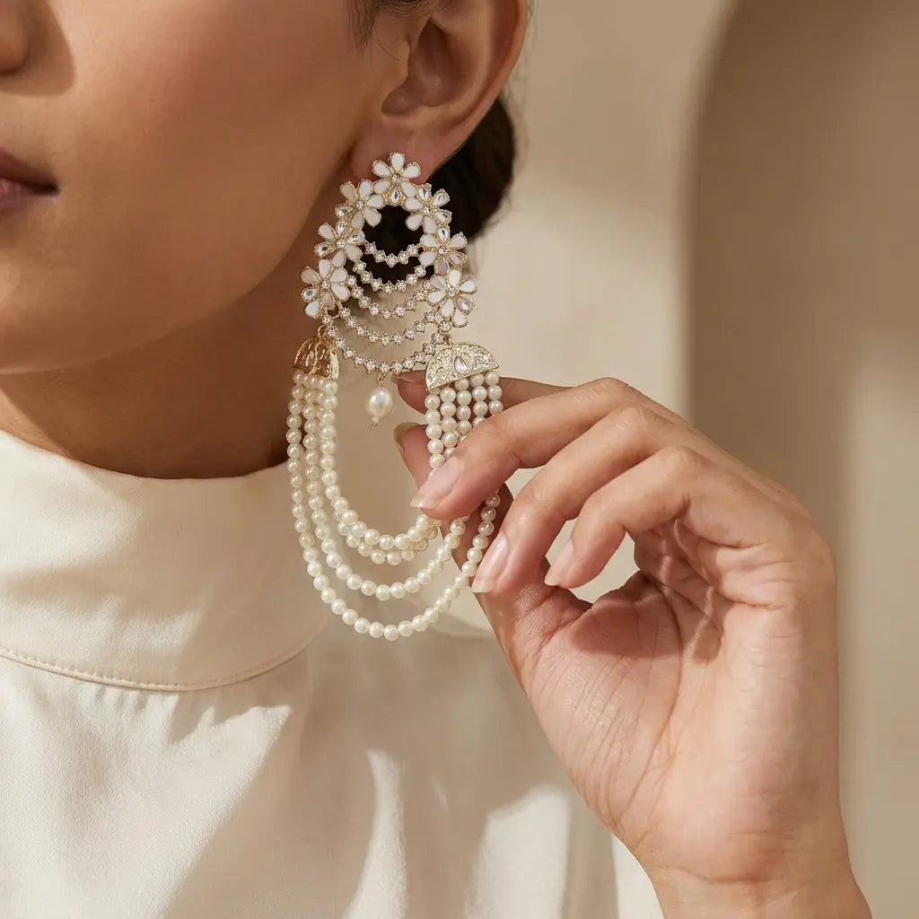Pearl Multi-Strand Statement Earrings