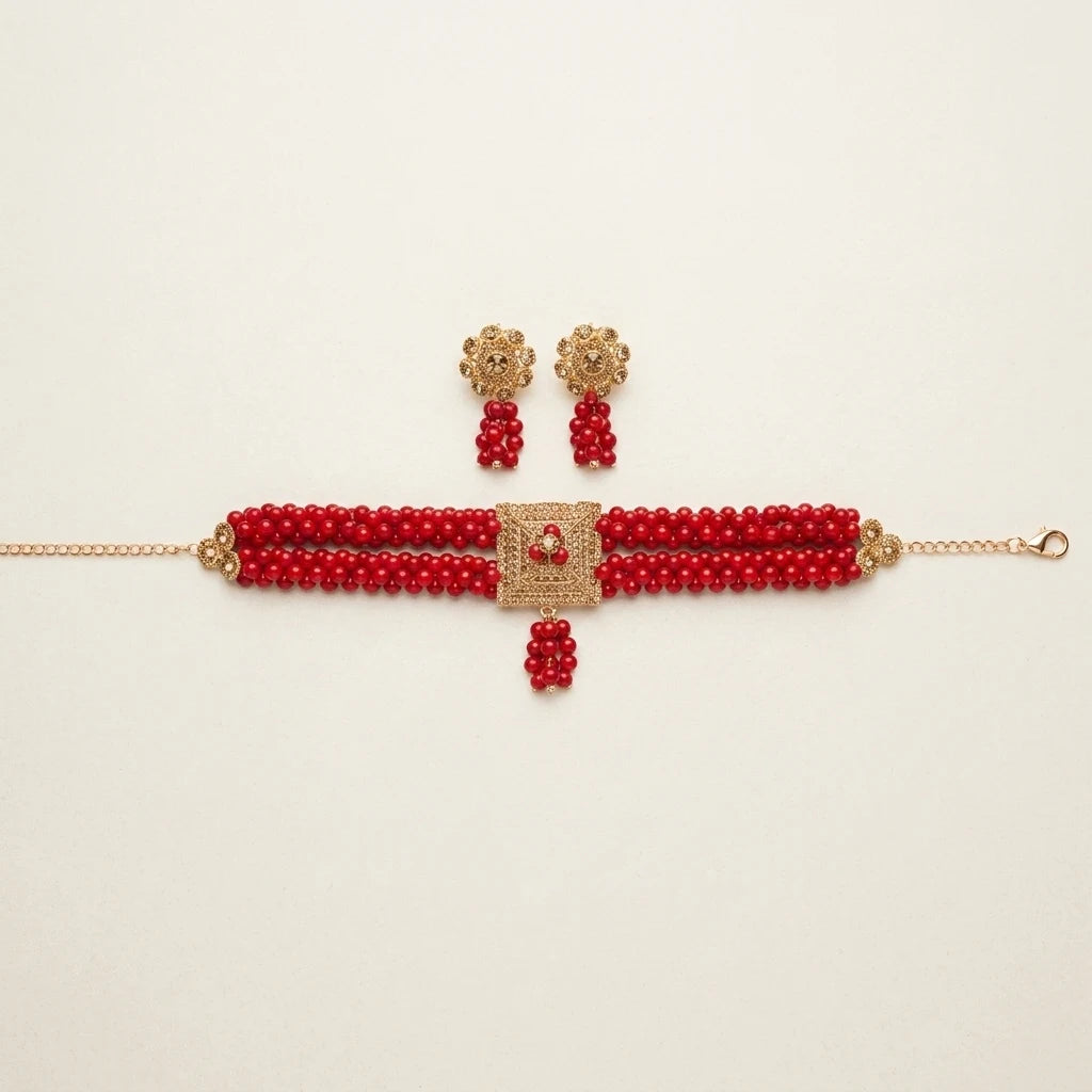 Designer Multi-Strand Pote Choker Necklace Set