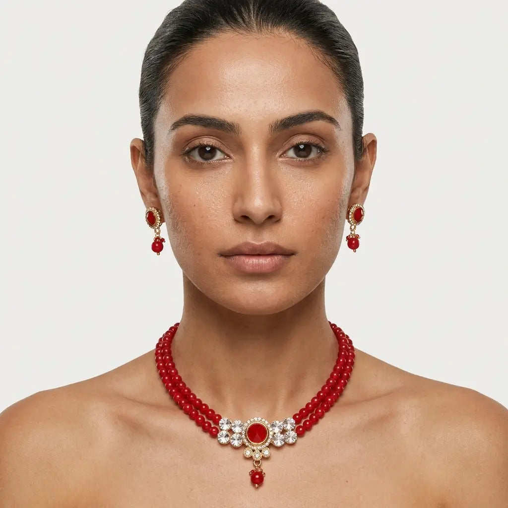 Traditional Choker Necklace with Stone Centerpiece