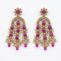Magenta Stone and Gold Ethnic Chandbali Earrings