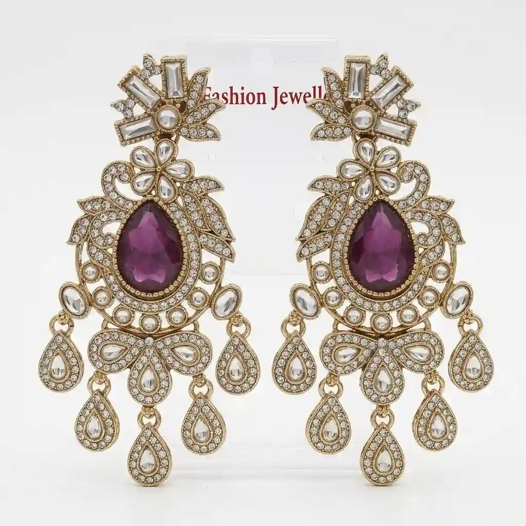 Purple Stone Statement Earrings