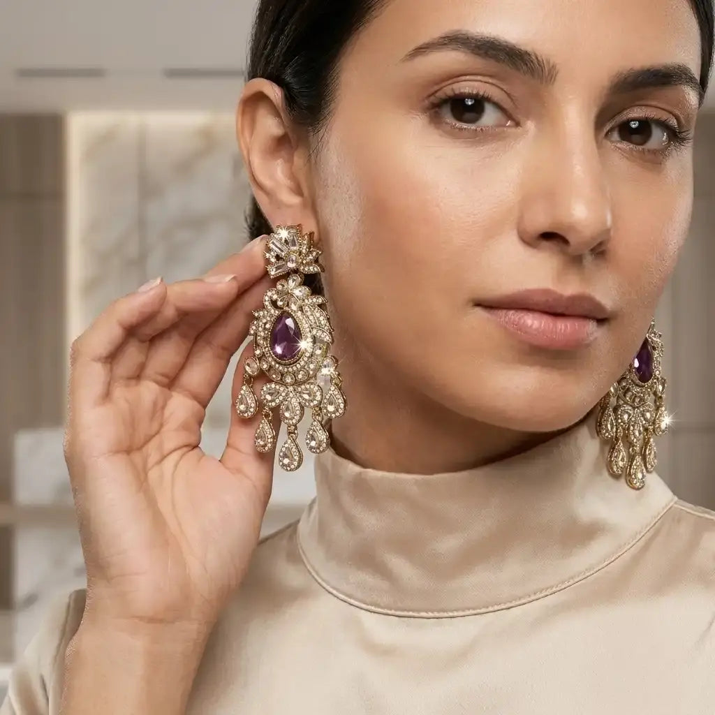 Purple Stone Statement Earrings