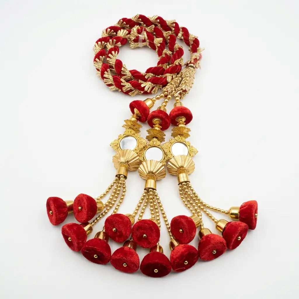 Traditional Red and Golden Hair Lacha with Mirrors