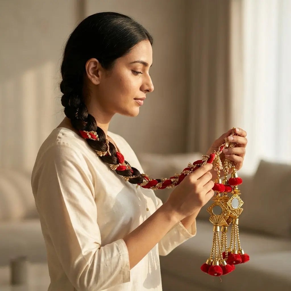 Traditional Red and Golden Hair Lacha with Mirrors