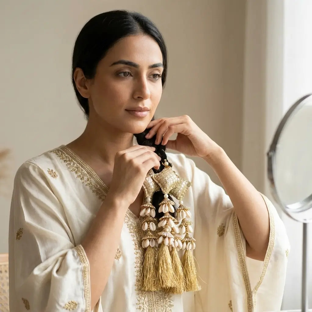 Traditional Golden Hair Lacha with Shells
