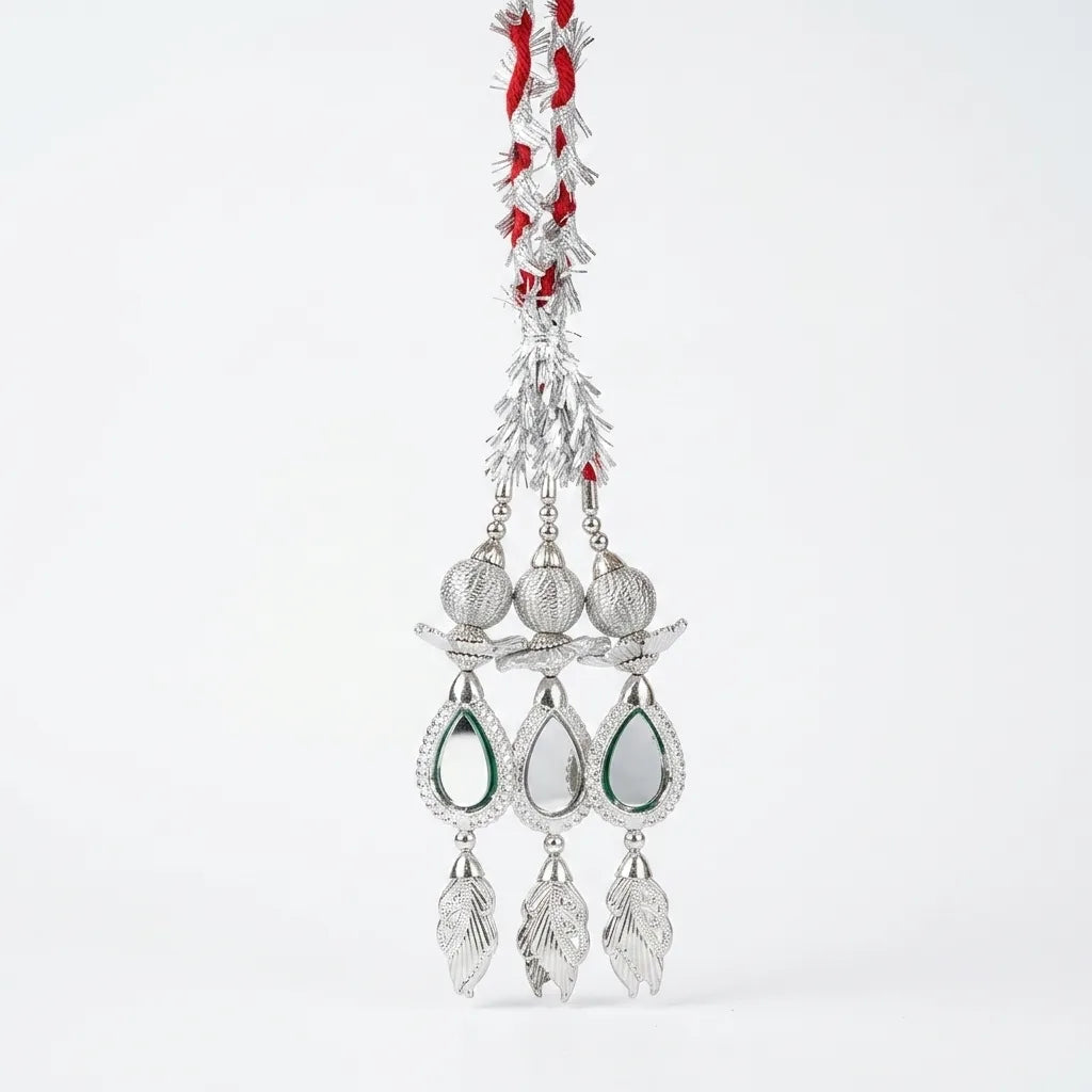 Traditional Silver Hair Lacha with Mirrors