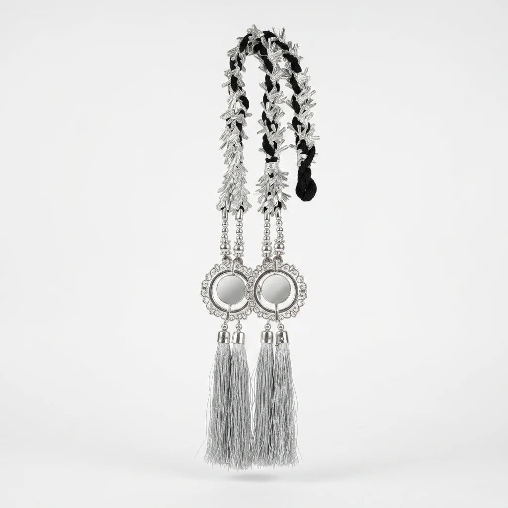 Traditional Silver Hair Lacha with Mirrors and Tassels