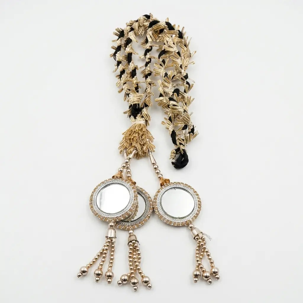 Traditional Gold Hair Lacha with Mirrors and Tassels