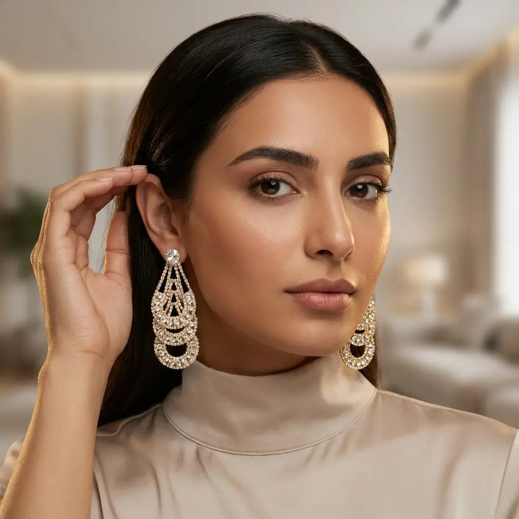Gold Rhinestone Statement Earrings
