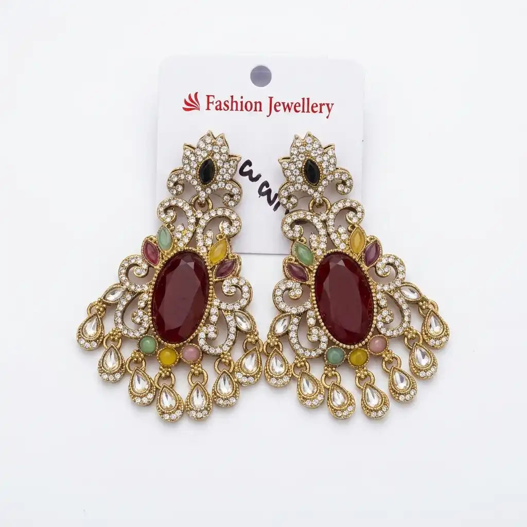 Multi-Color Stone Statement Earrings