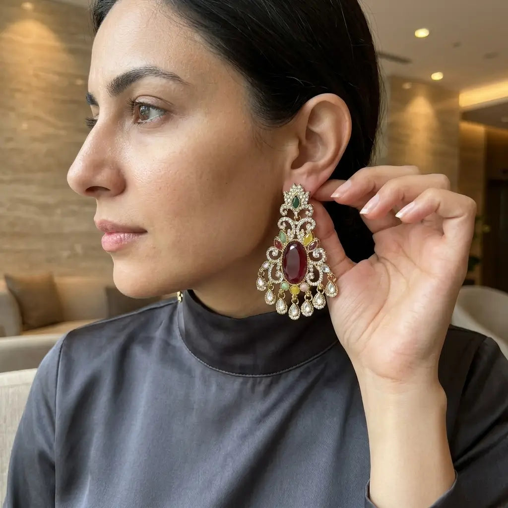 Multi-Color Stone Statement Earrings