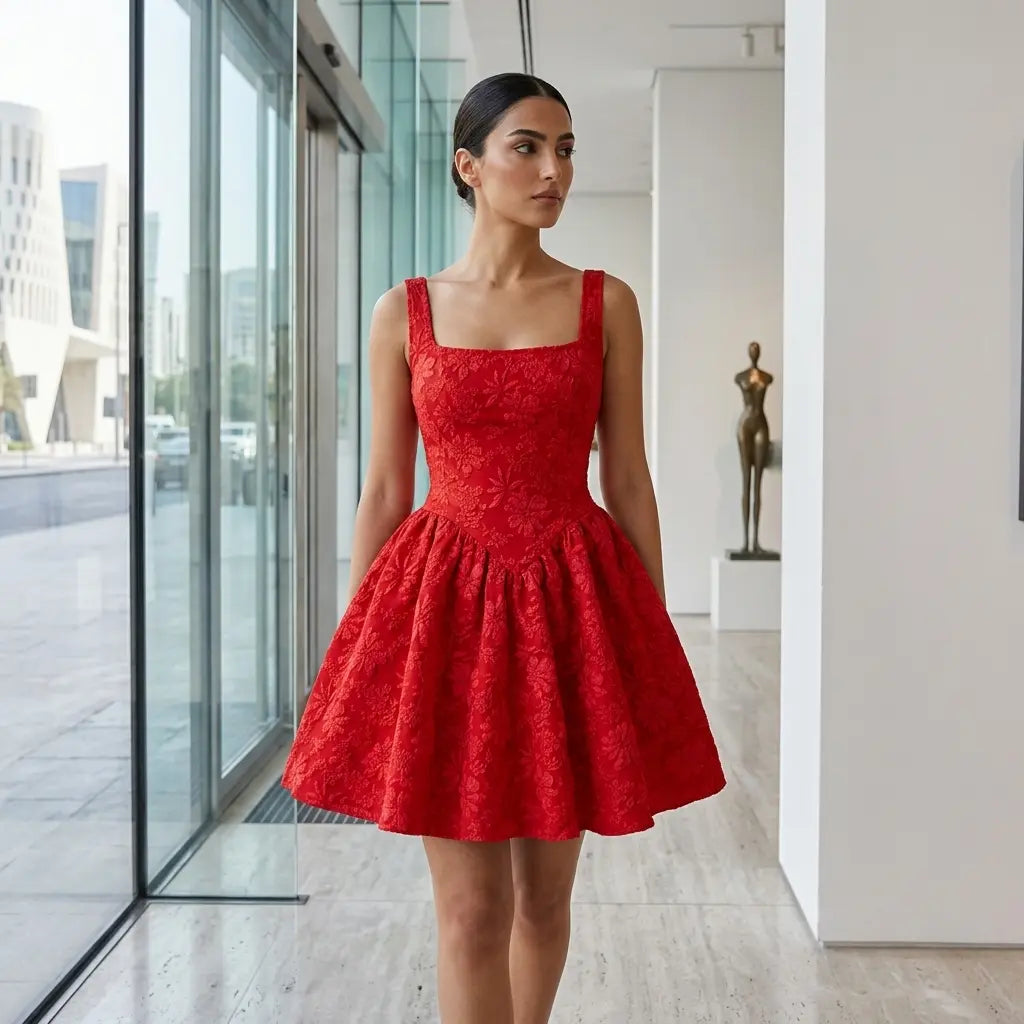 Floral Square Neck Mini Dress