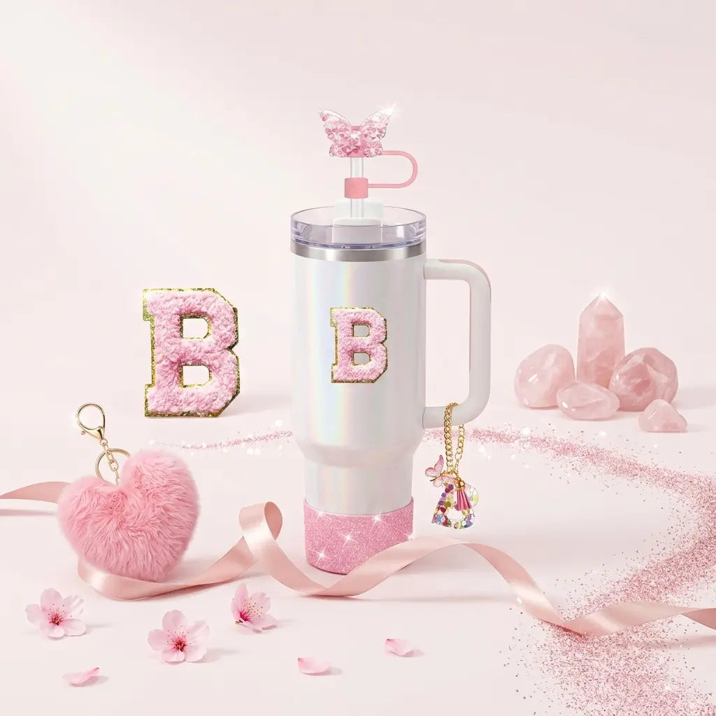 Tumbler Accessory Set with Initial Patch, Boot, and Keychains (Cup Not Included)