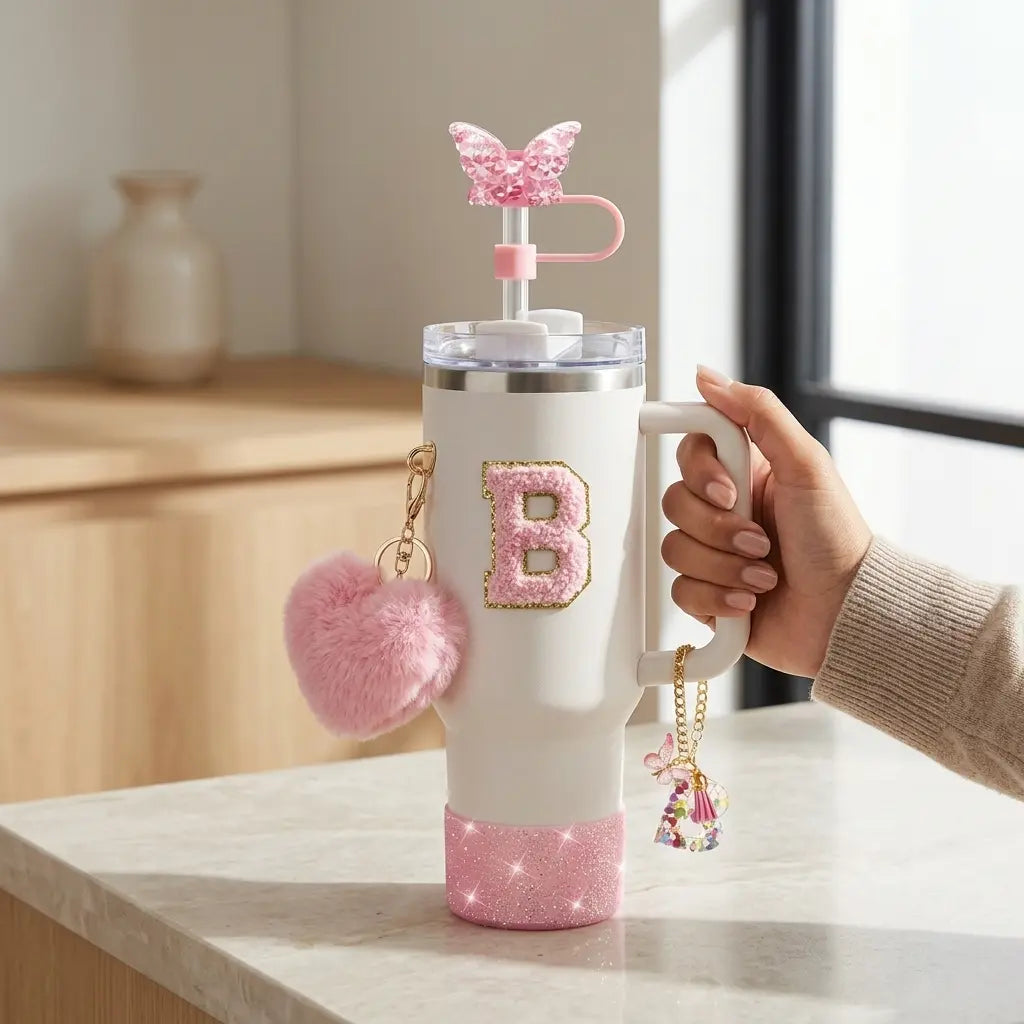 Tumbler Accessory Set with Initial Patch, Boot, and Keychains (Cup Not Included)