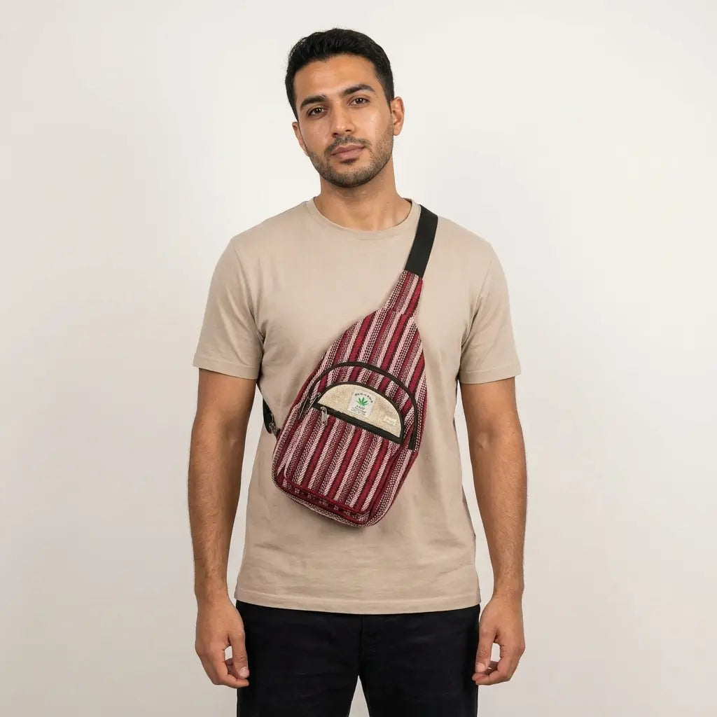 Unisex Himalayan Hemp Red Crossbody Bag