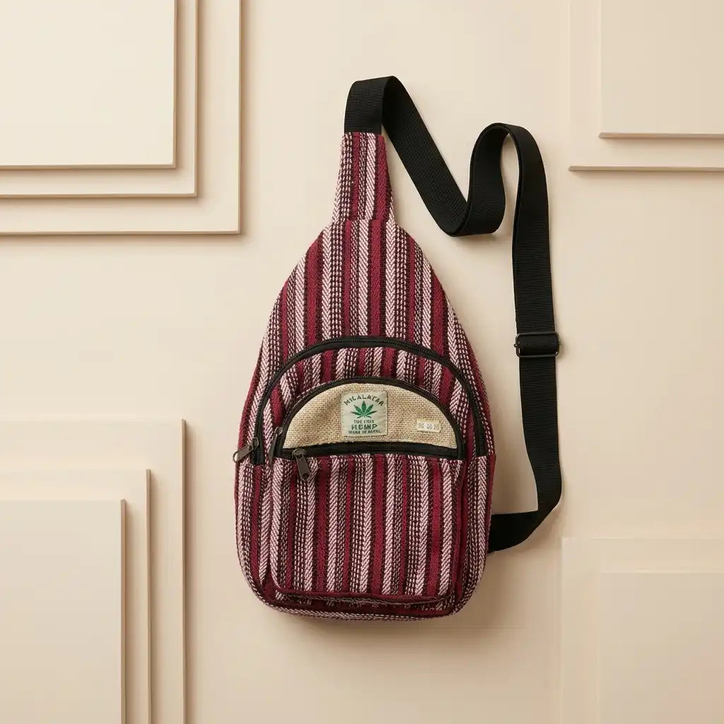 Unisex Himalayan Hemp Red Crossbody Bag