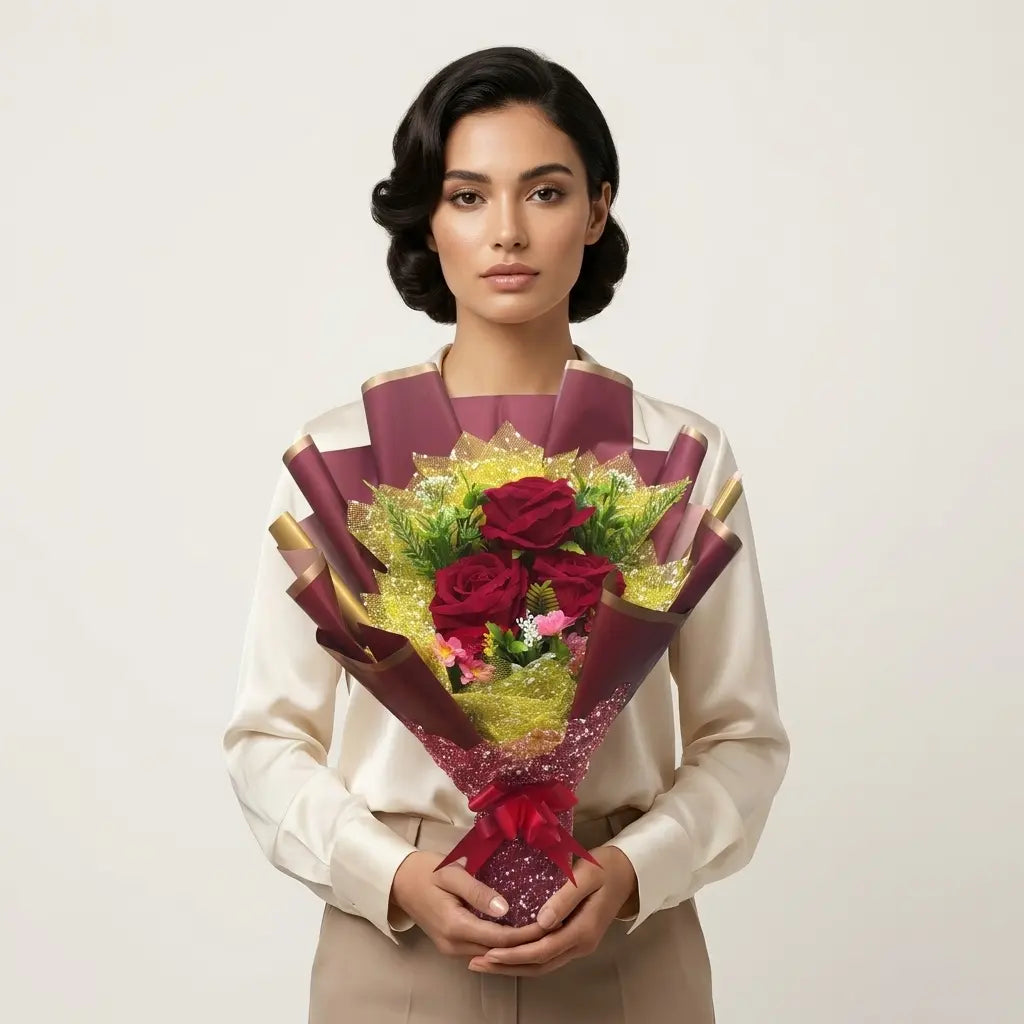 Artificial Red Rose Flower Bouquet