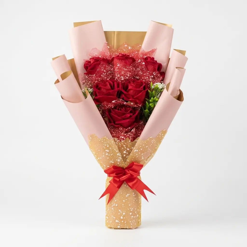 Artificial Rose Bouquet with Glitter Wrap