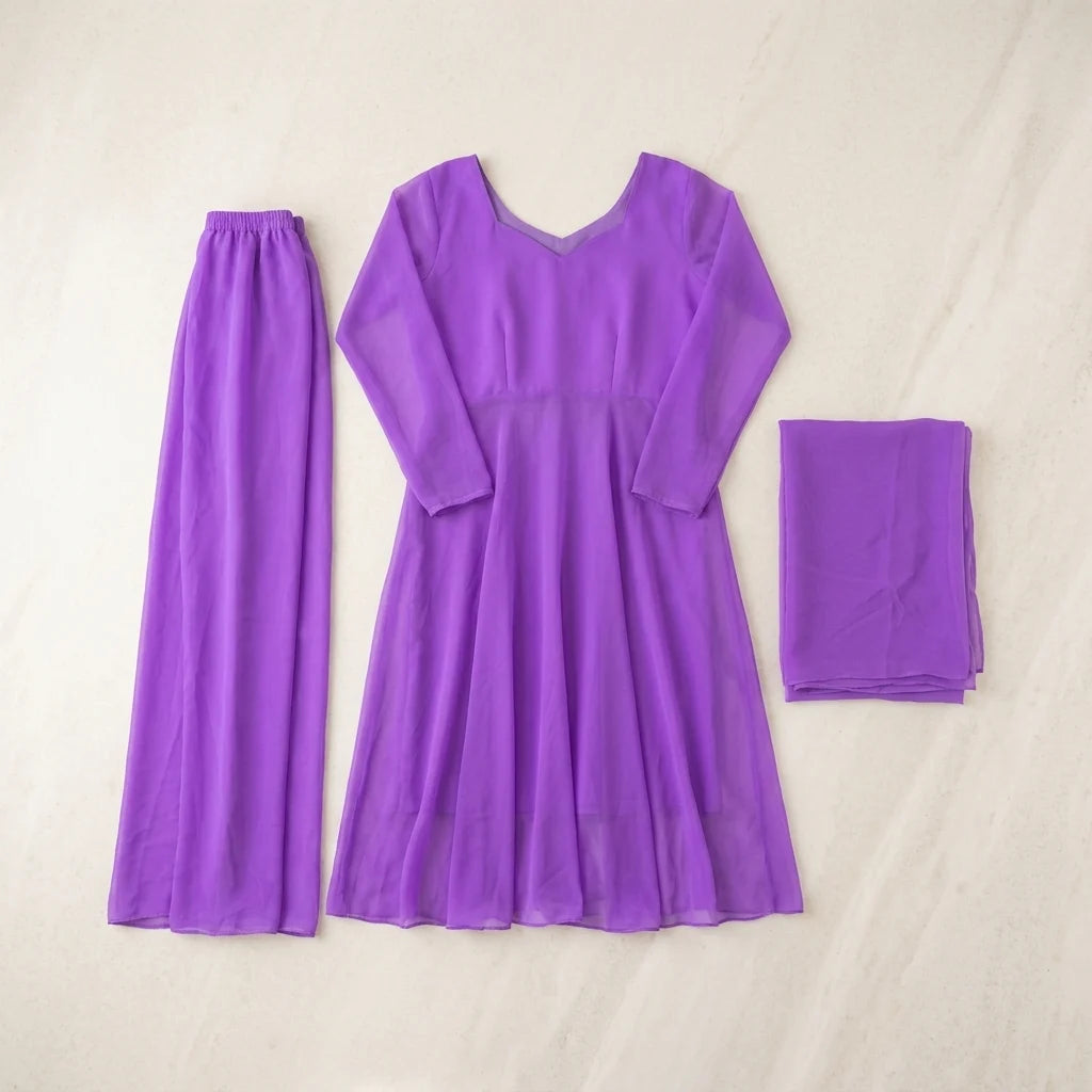Elegant Anarkali Gown Set with Palazzo & Dupatta