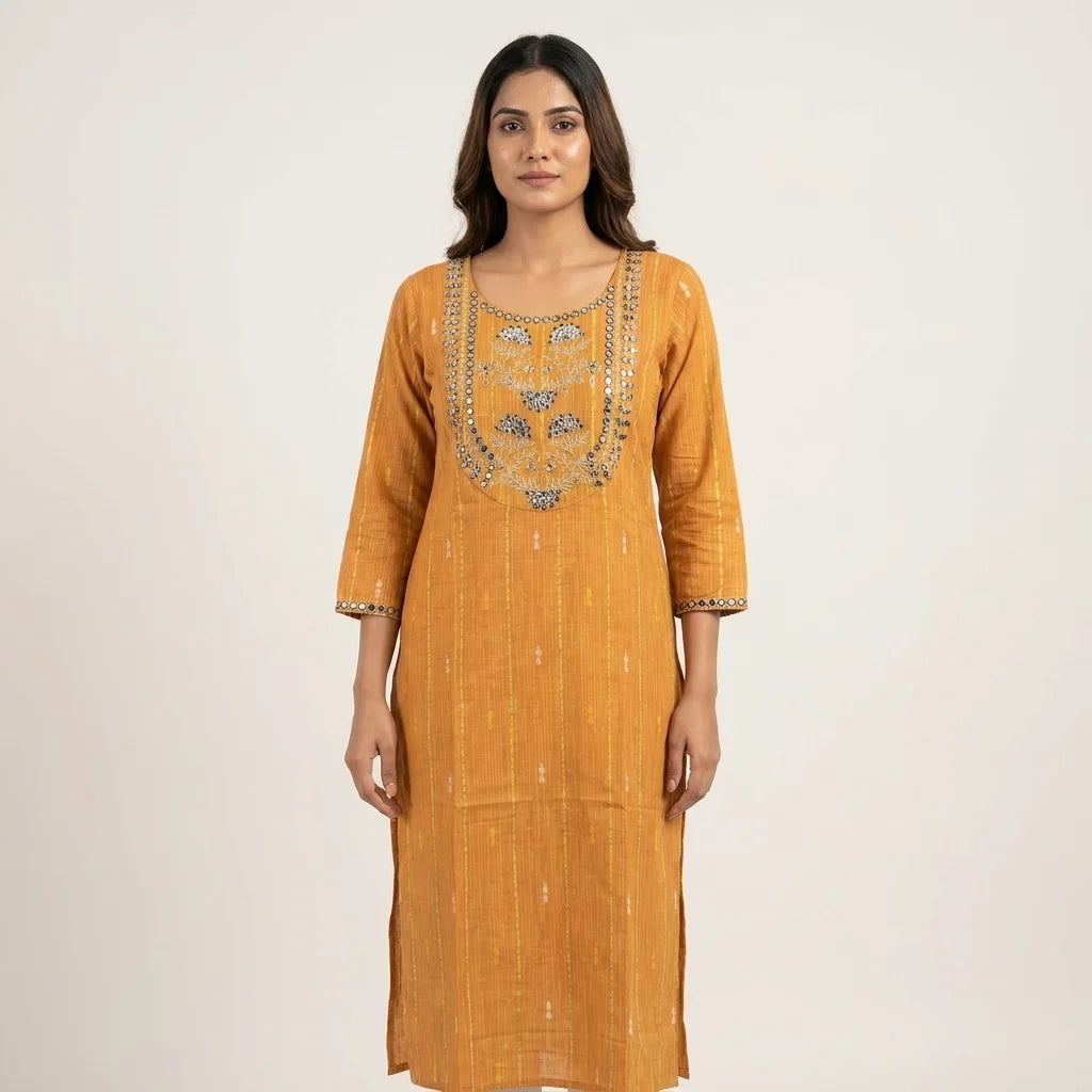 Mustard Yellow Cotton Kurthi Top - Size 40