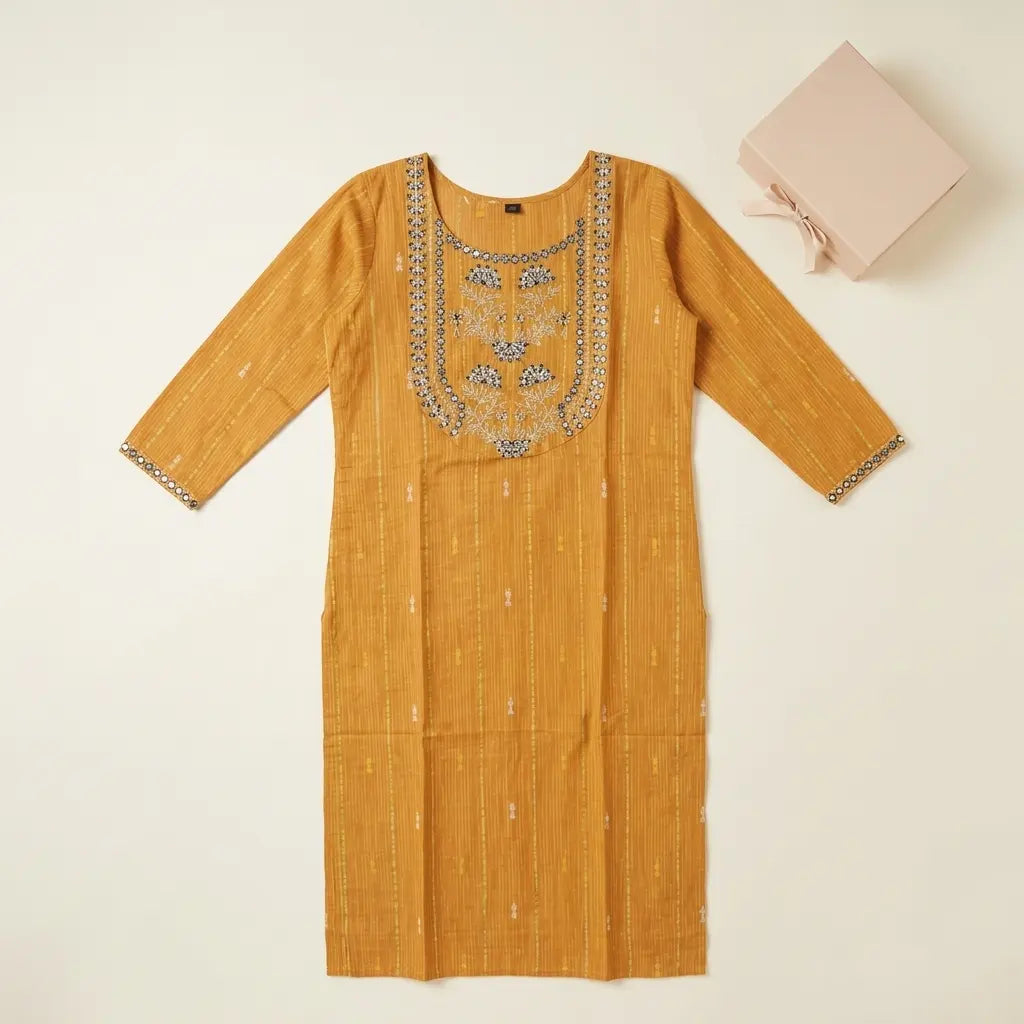 Mustard Yellow Cotton Kurthi Top - Size 40