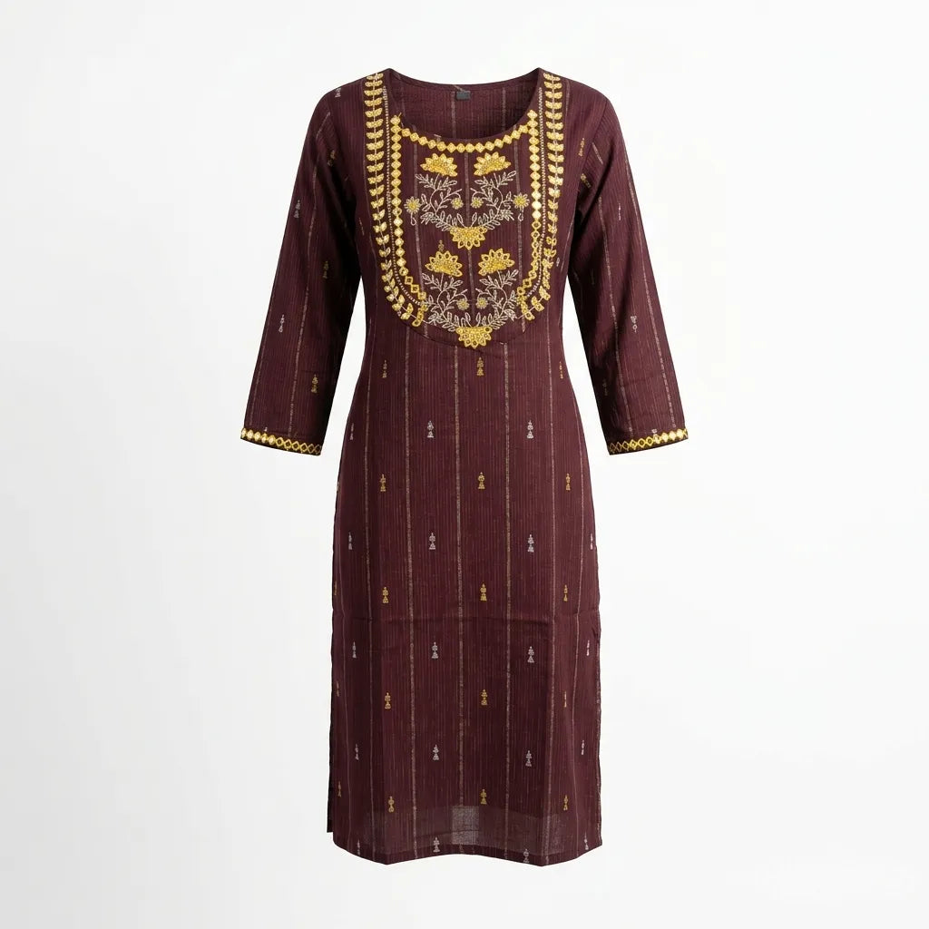 Burgundy Cotton Fabric Kurti Top - Size 40