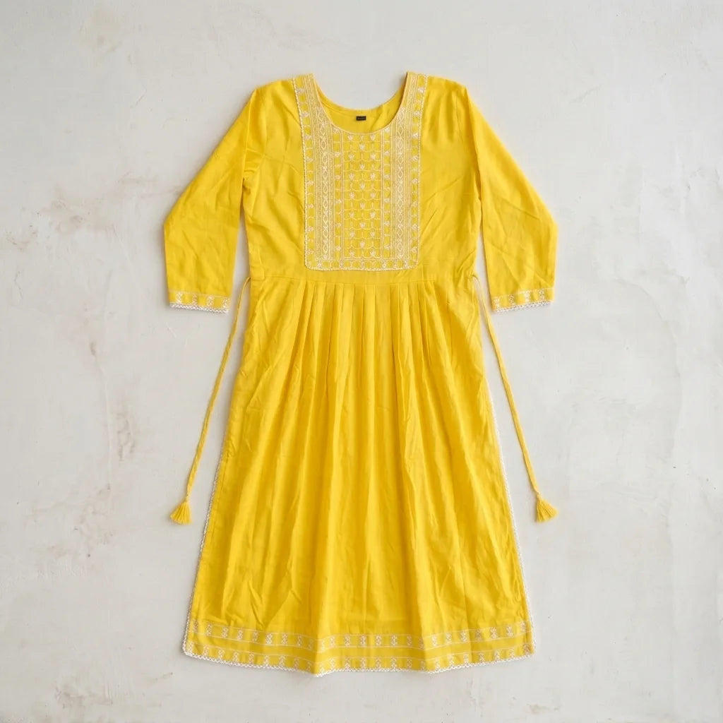 Yellow Cotton Fabric Kurti Top - Size 38