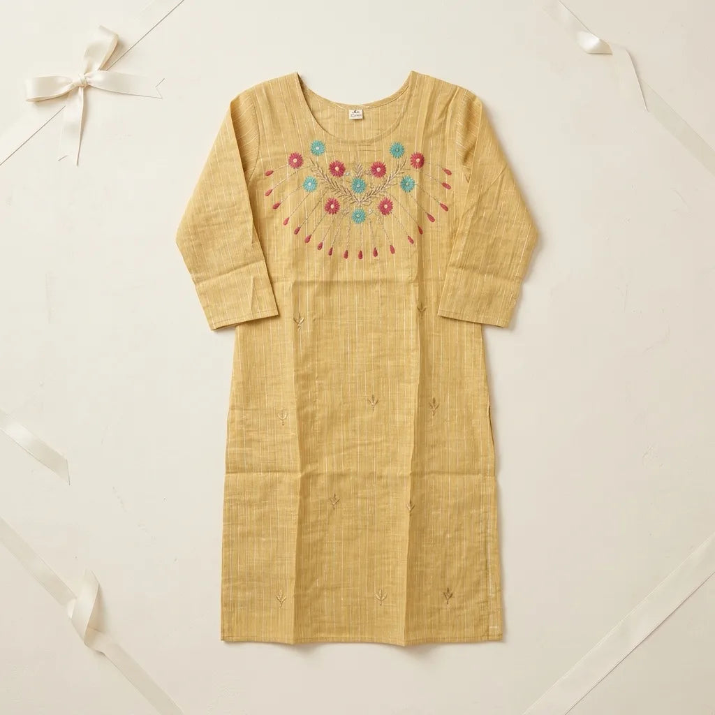Floral Embroidered Cotton Kurthi Top - Size 42
