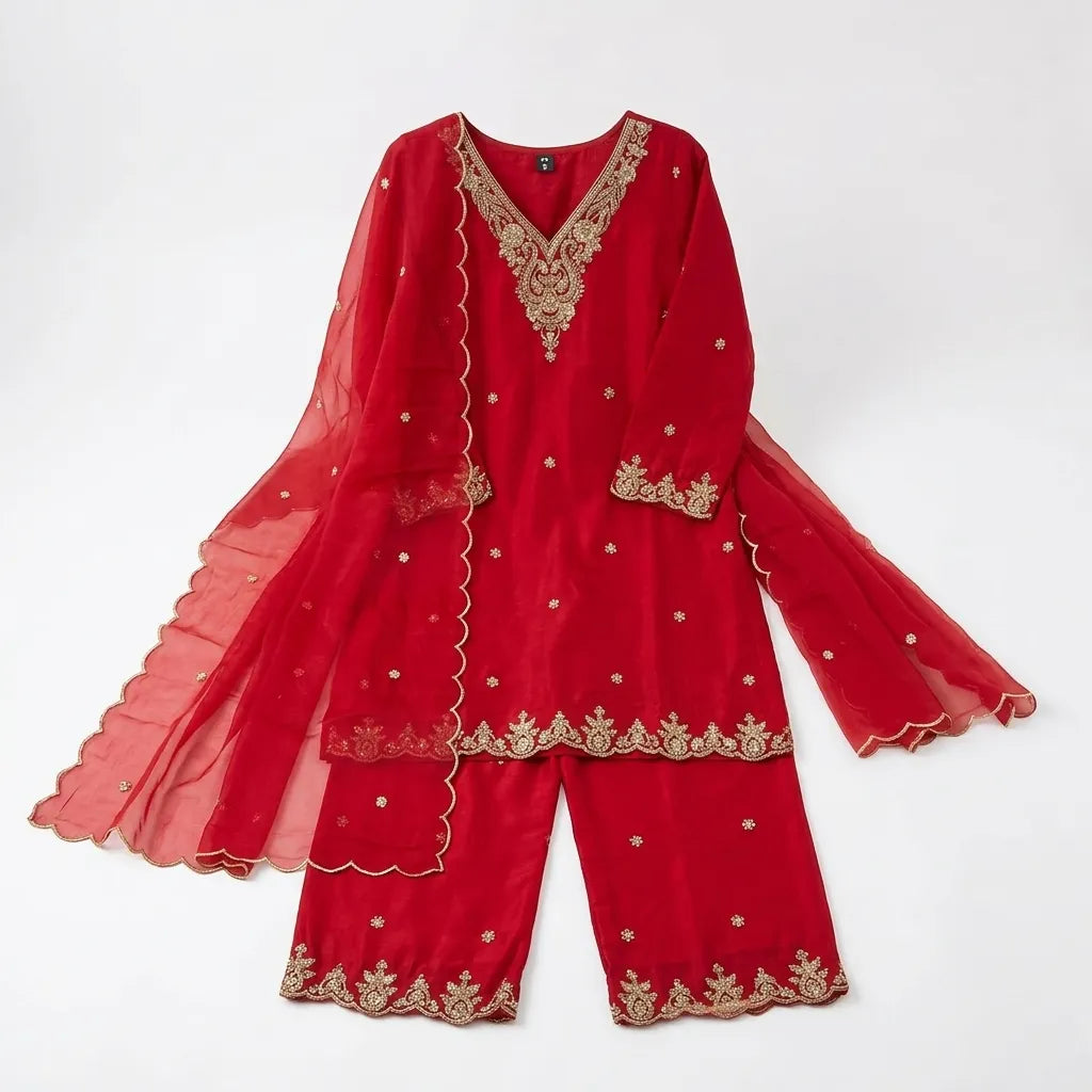 Royal Red 3-Piece Silk Kurthi Set